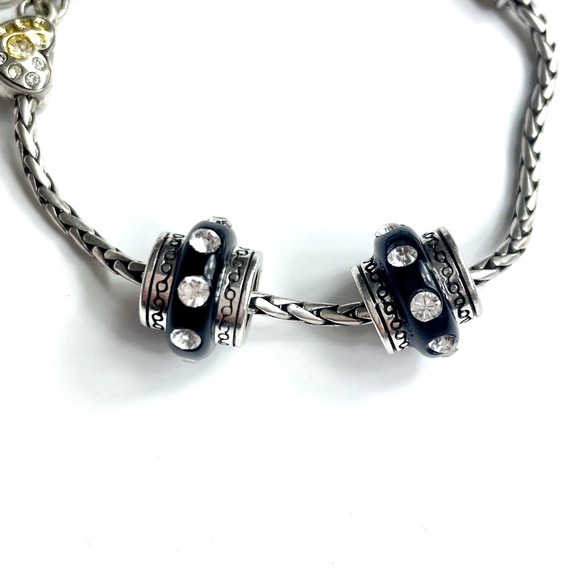 Brighton Set of 2 Black Spacer Barrel Bead with Clear Crystals Silver Plated - Picture 4 of 4